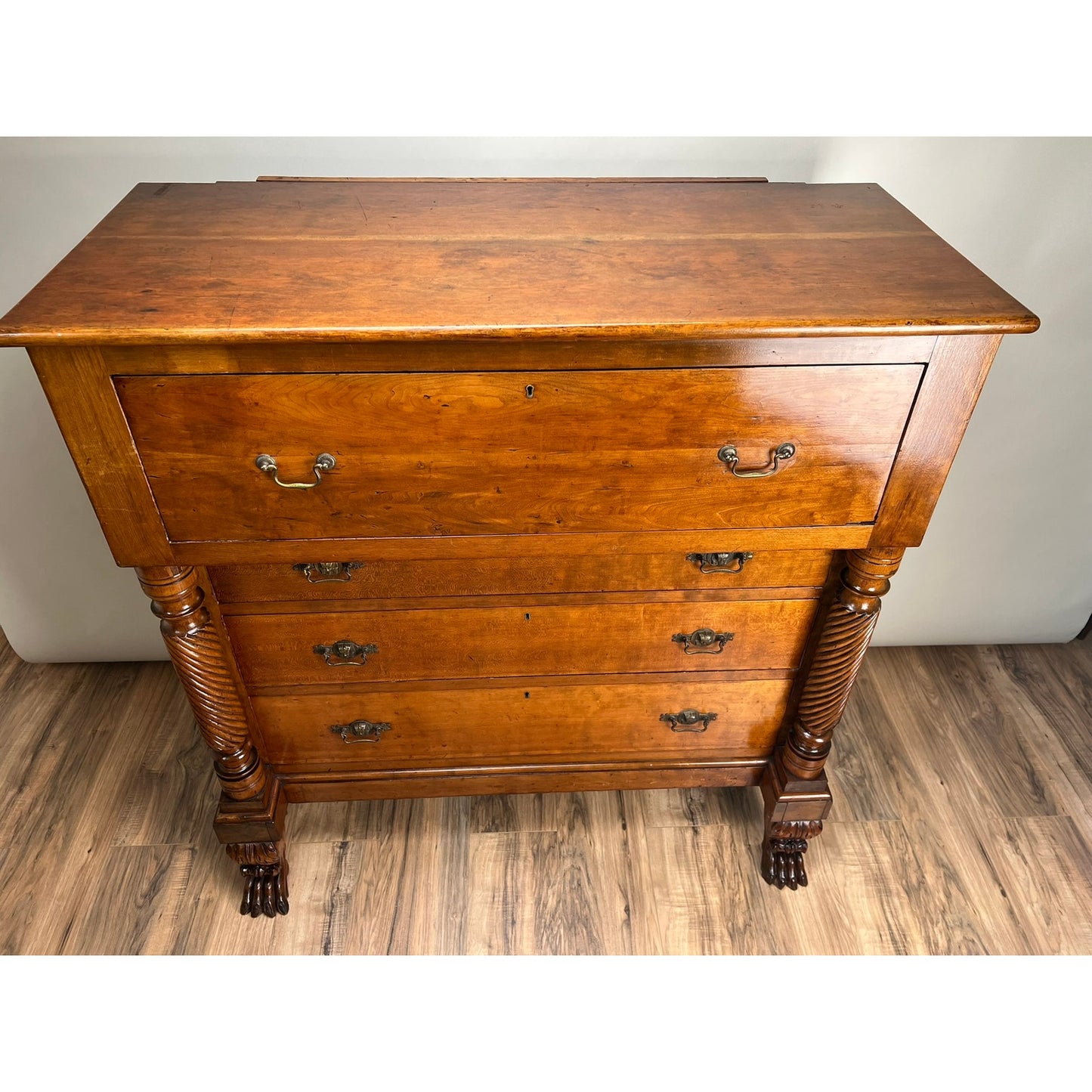 Antique Cherry Late Federal Paw Foot Four Drawer Chest c. 1840