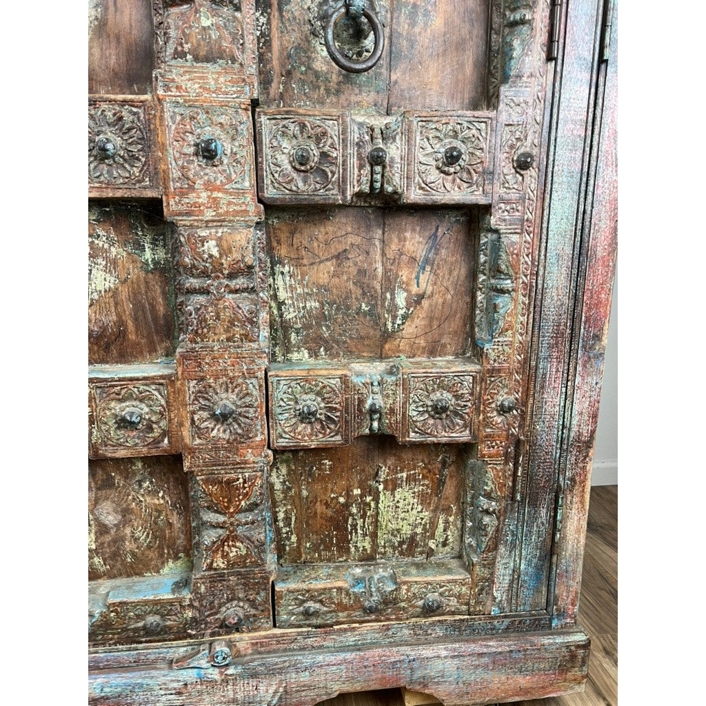 Repurposed Antique Indian Carved Door Armoire