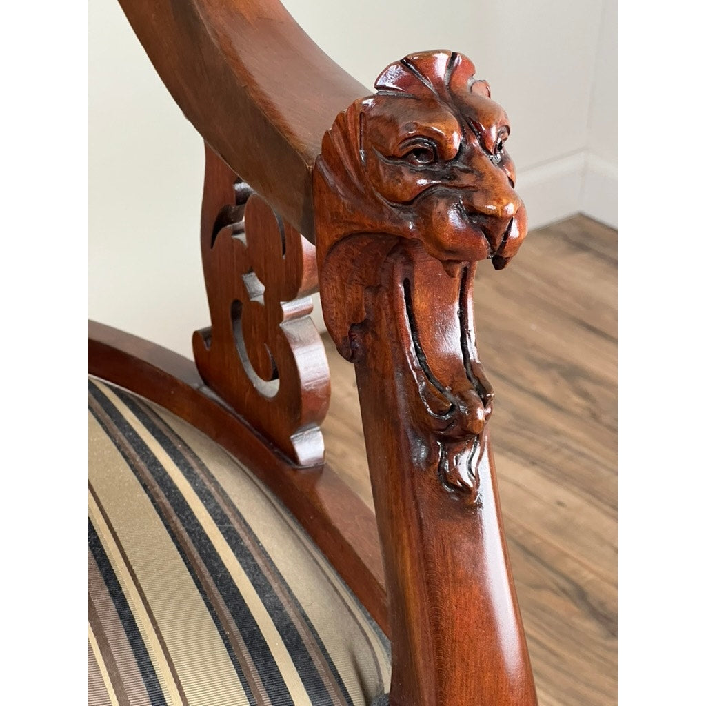 Vintage Mahogany Edwardian Style Lions Head His and Hers Parlor Chairs