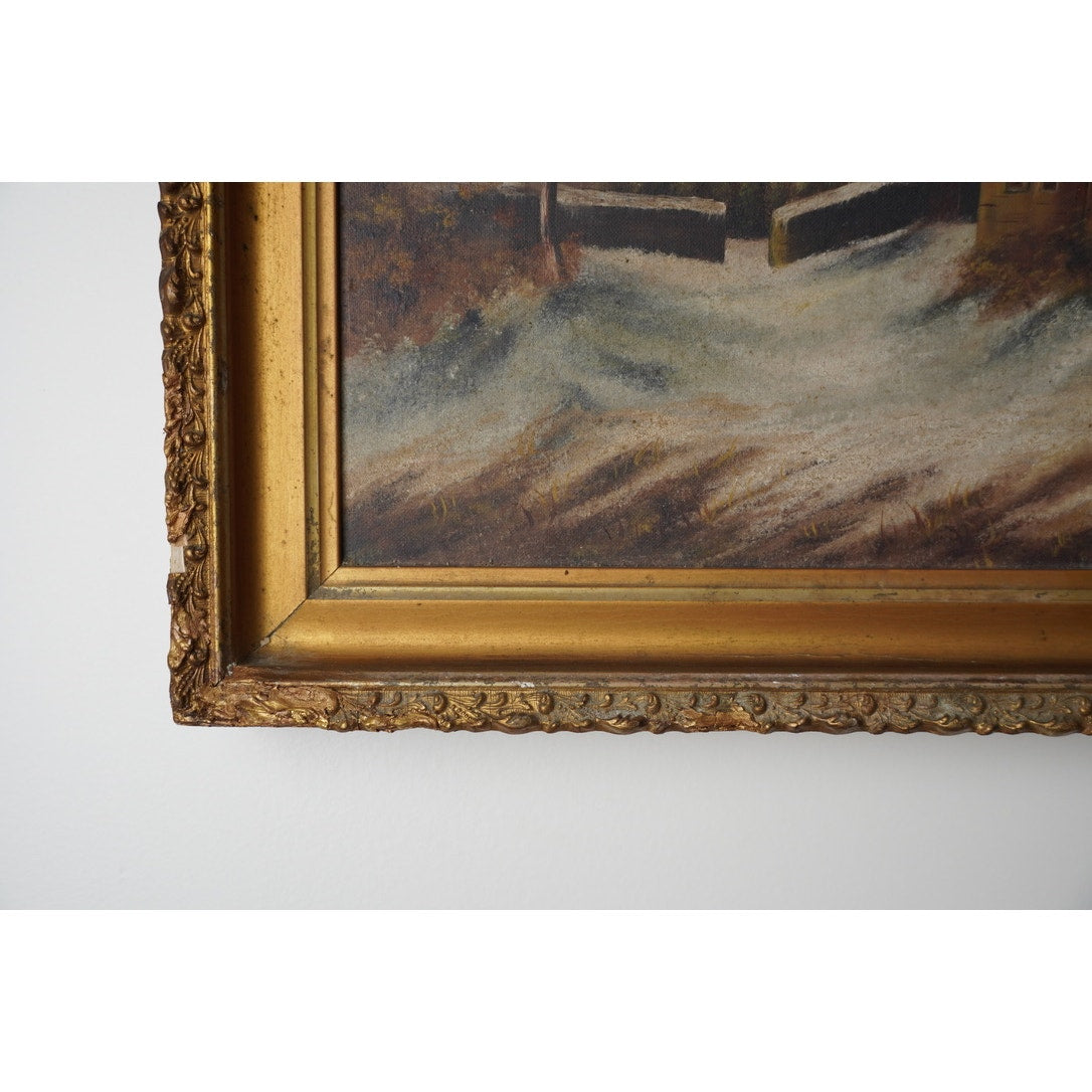 Antique Oil on Canvas “St. Theobalds Chapel” by Edna M. Austin, March 1892 Signed En Verso