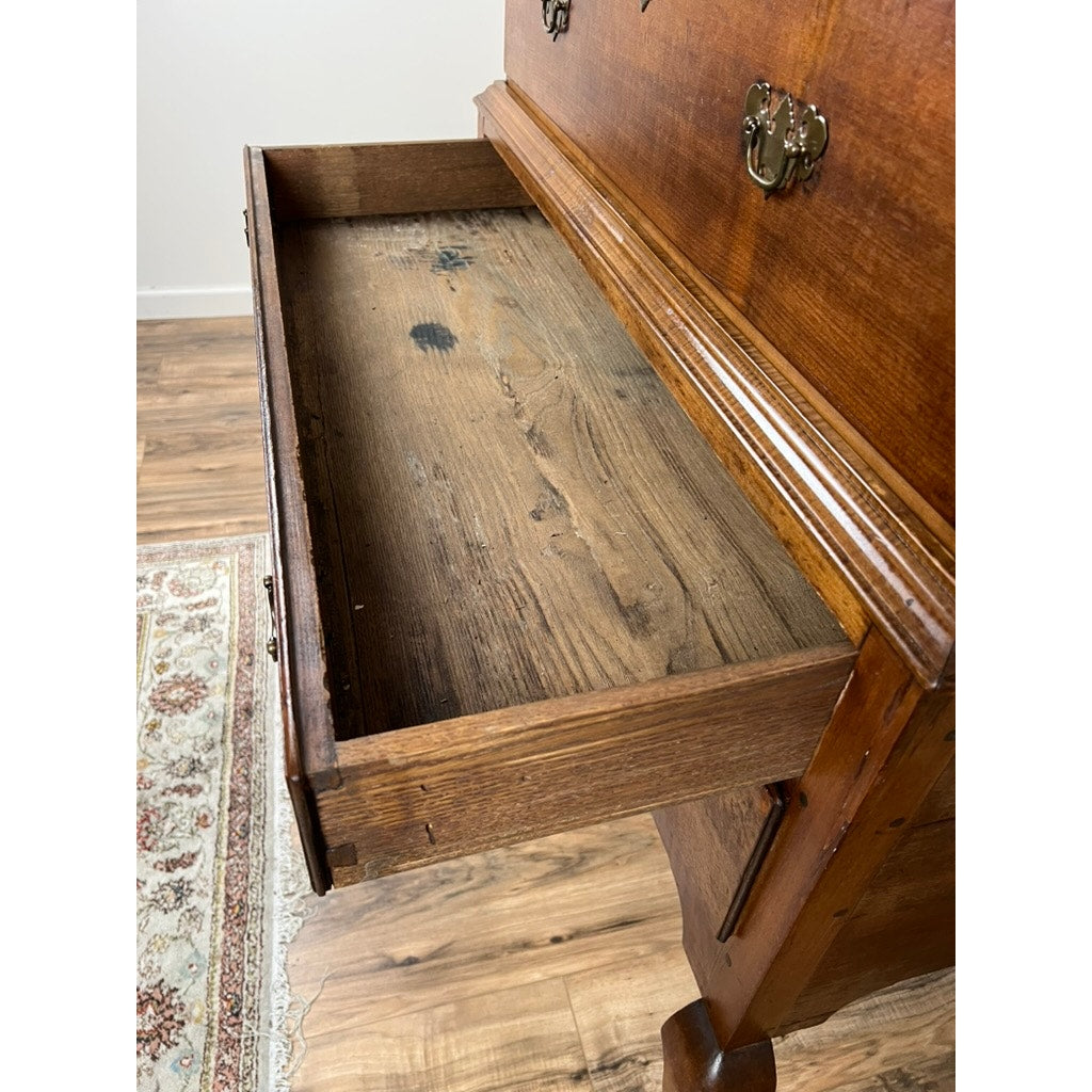 Antique 18th Century New England Maple Queen Anne Cornice Top Highboy with Slipper Feet