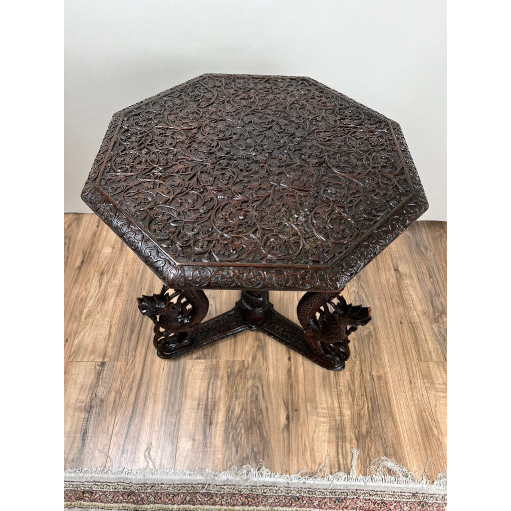Antique Burmese Carved Dragon and Serpent Table c. 19th Century