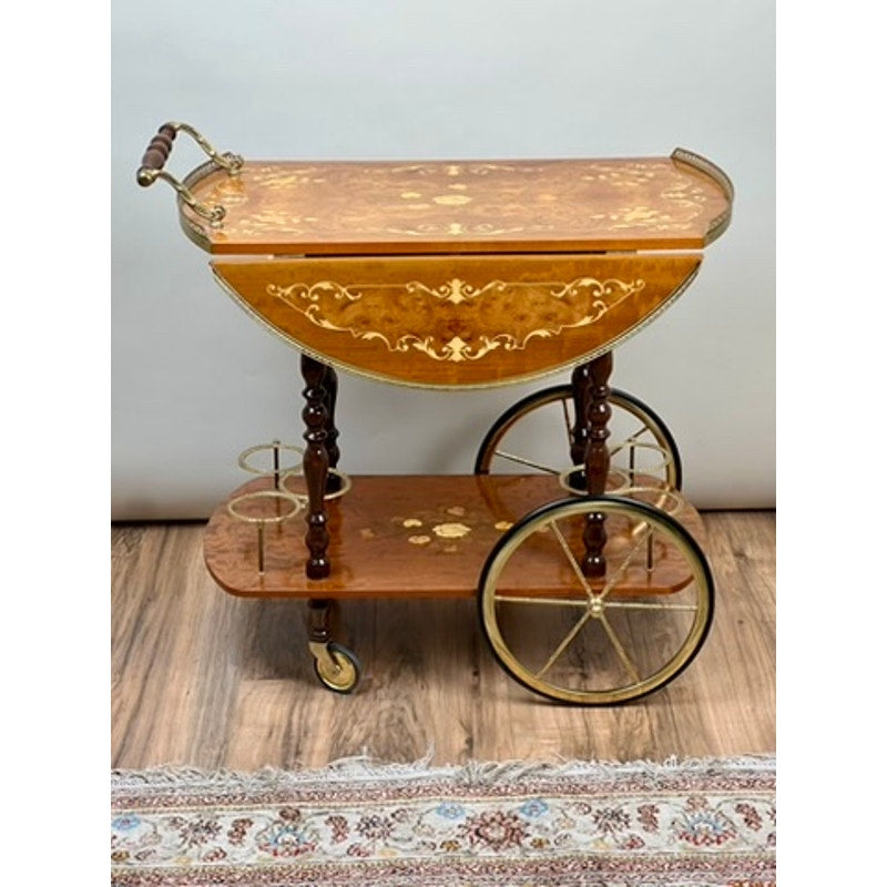 Vintage Fine Italian Burlwood Marquetry Tea Cart by Sorrento