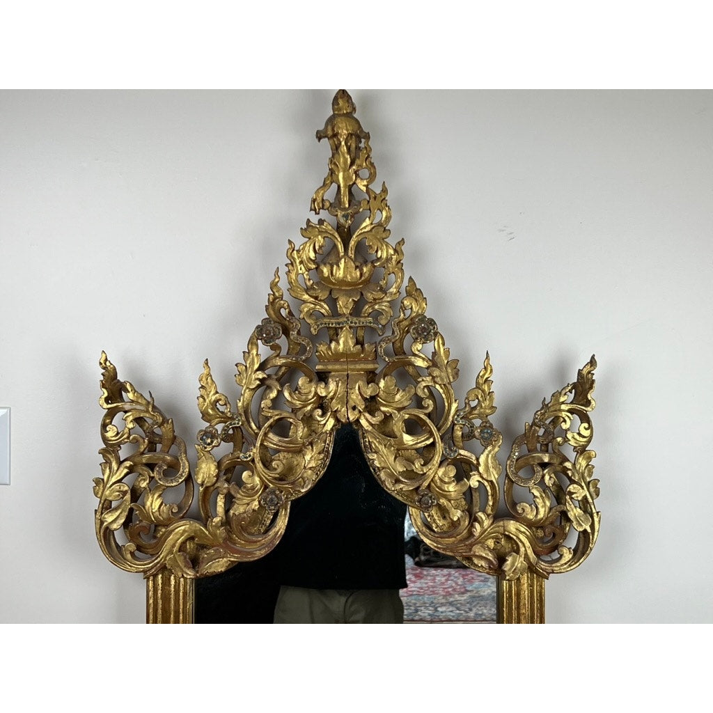 Antique Giltwood Burmese Shrine Mirror c. 19th Century