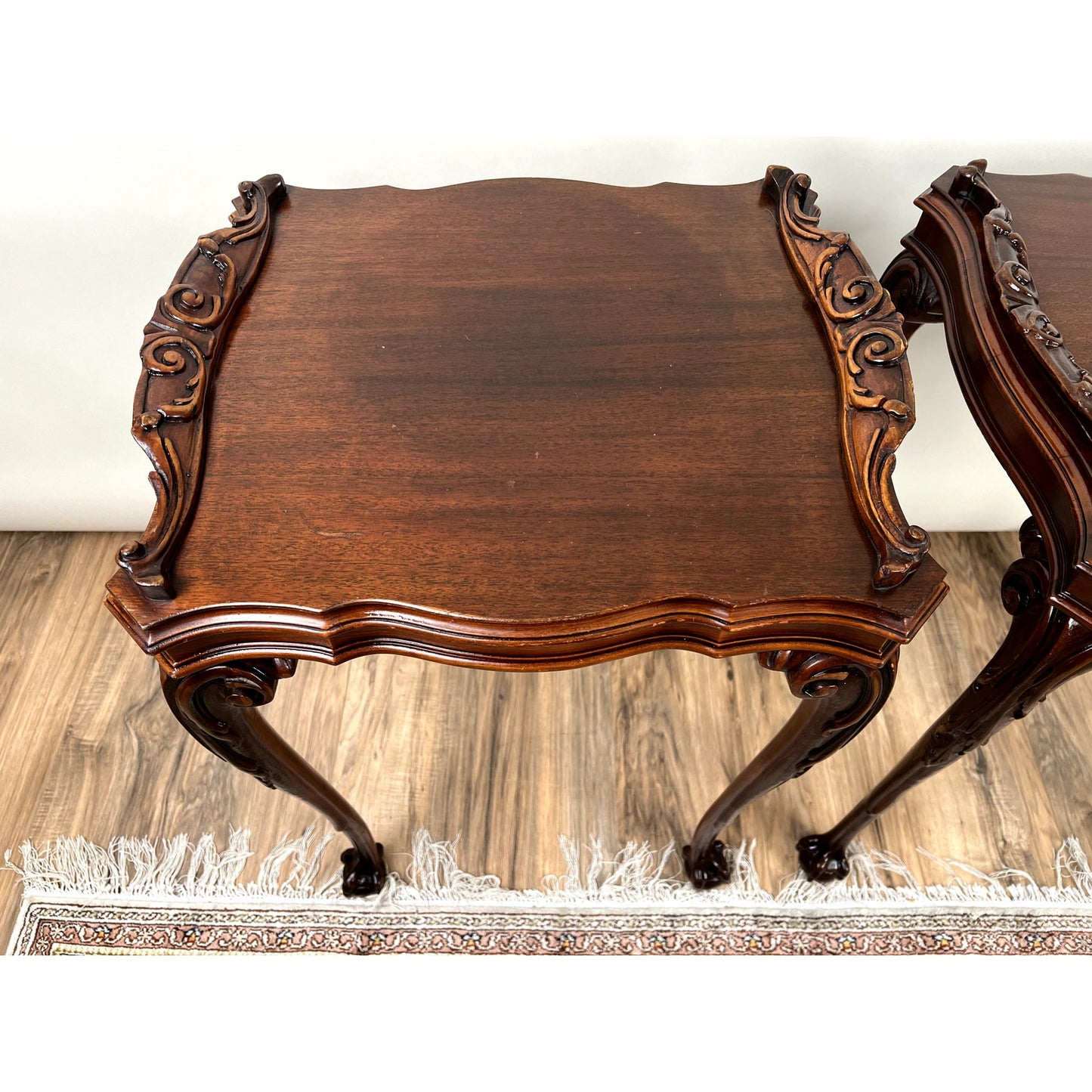 Vintage Pair of Georgian Style Ball and Claw Foot End Tables c. 1940