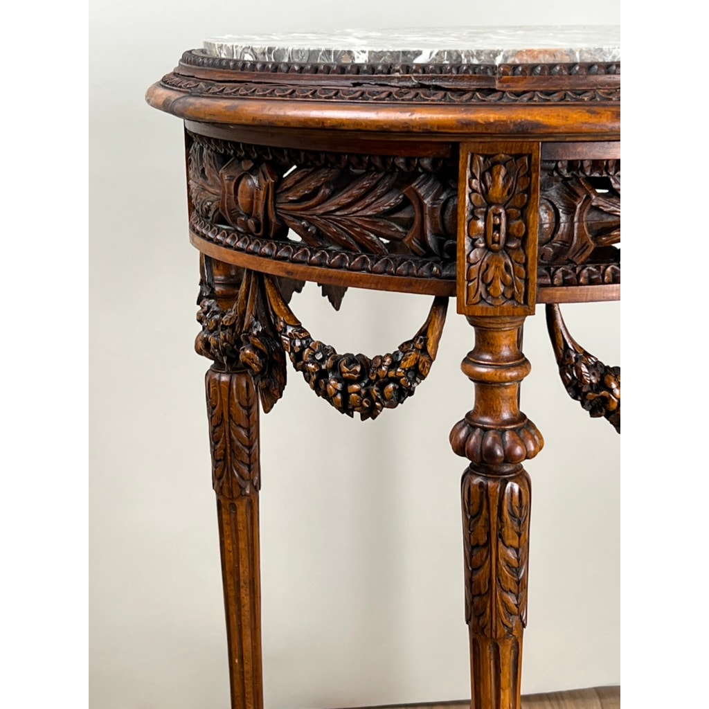 Antique Louis XVI Style Marble Top Side Table Hand Carved in Belgium c. Late 19th Century