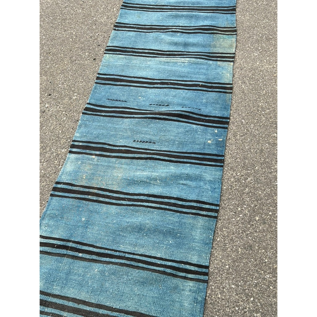 Antique Persian Indigo Blue Handwoven Cotton Runner c. Early 20th Century – 2’ x 9’1