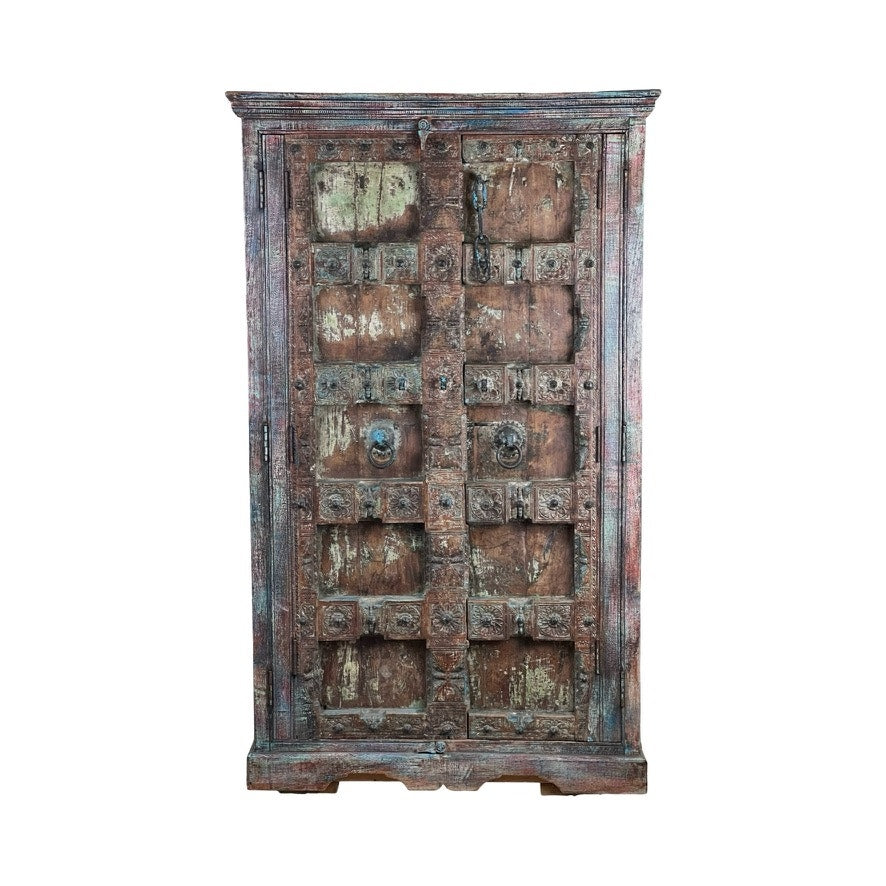 Repurposed Antique Indian Carved Door Armoire