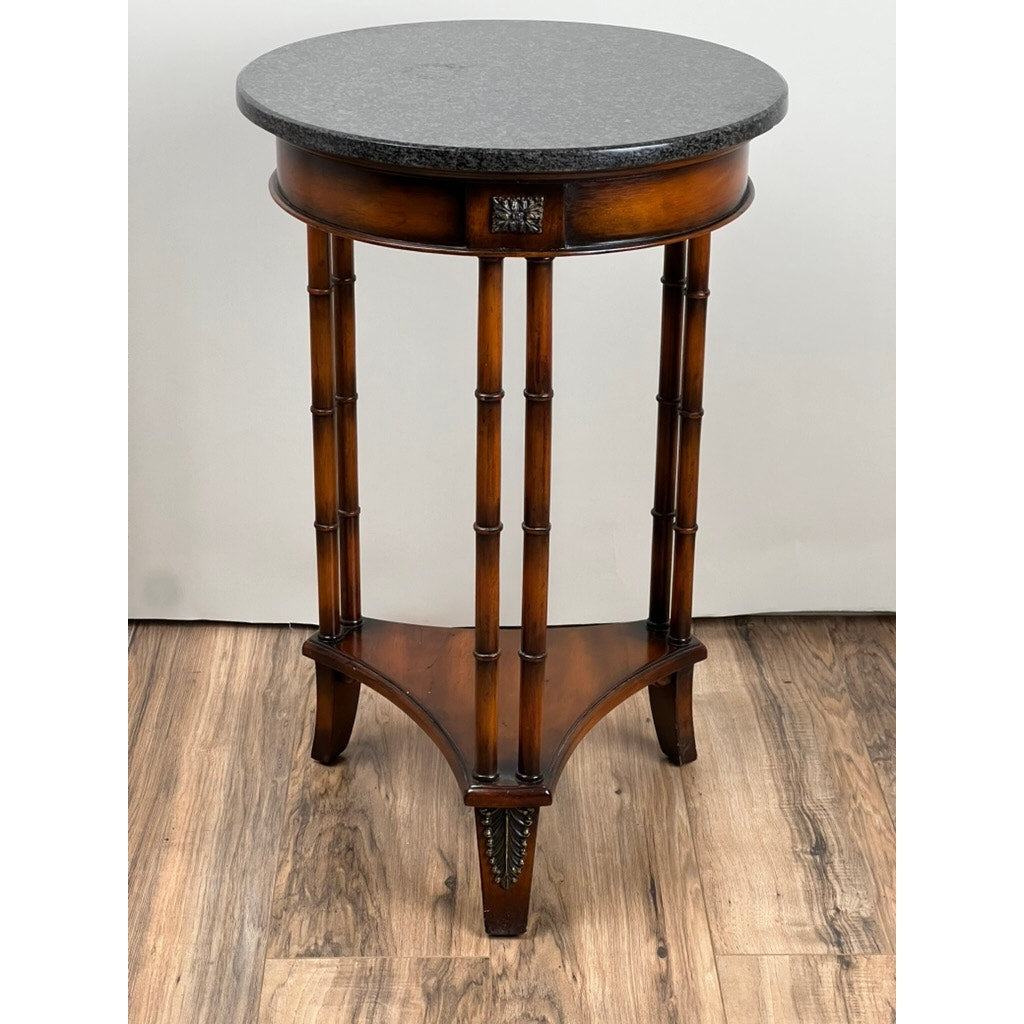Vintage Round Granite Top Accent Table with Bamboo Style Legs