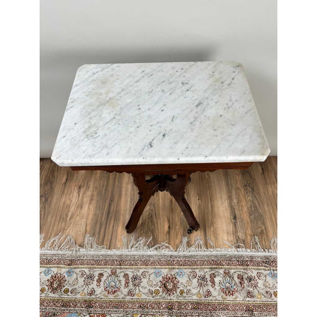 Antique Walnut Eastlake Victorian Marble Top Stand c. 1880
