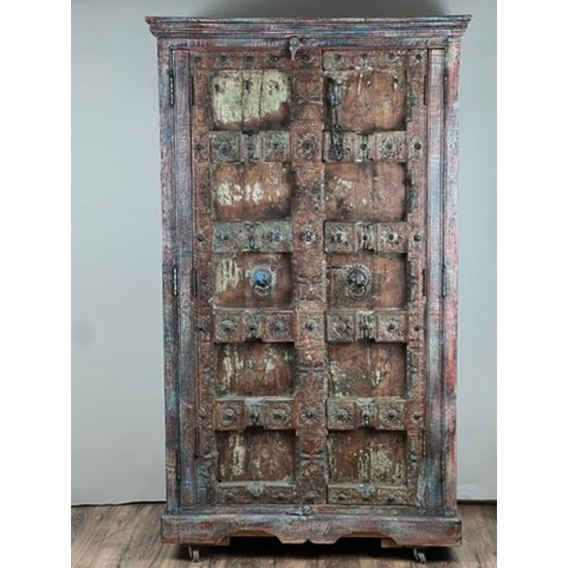 Repurposed Antique Indian Carved Door Armoire