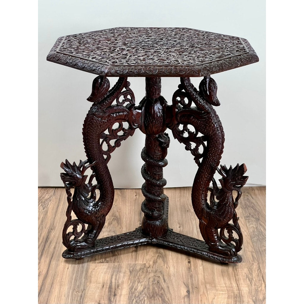 Antique Burmese Carved Dragon and Serpent Table c. 19th Century