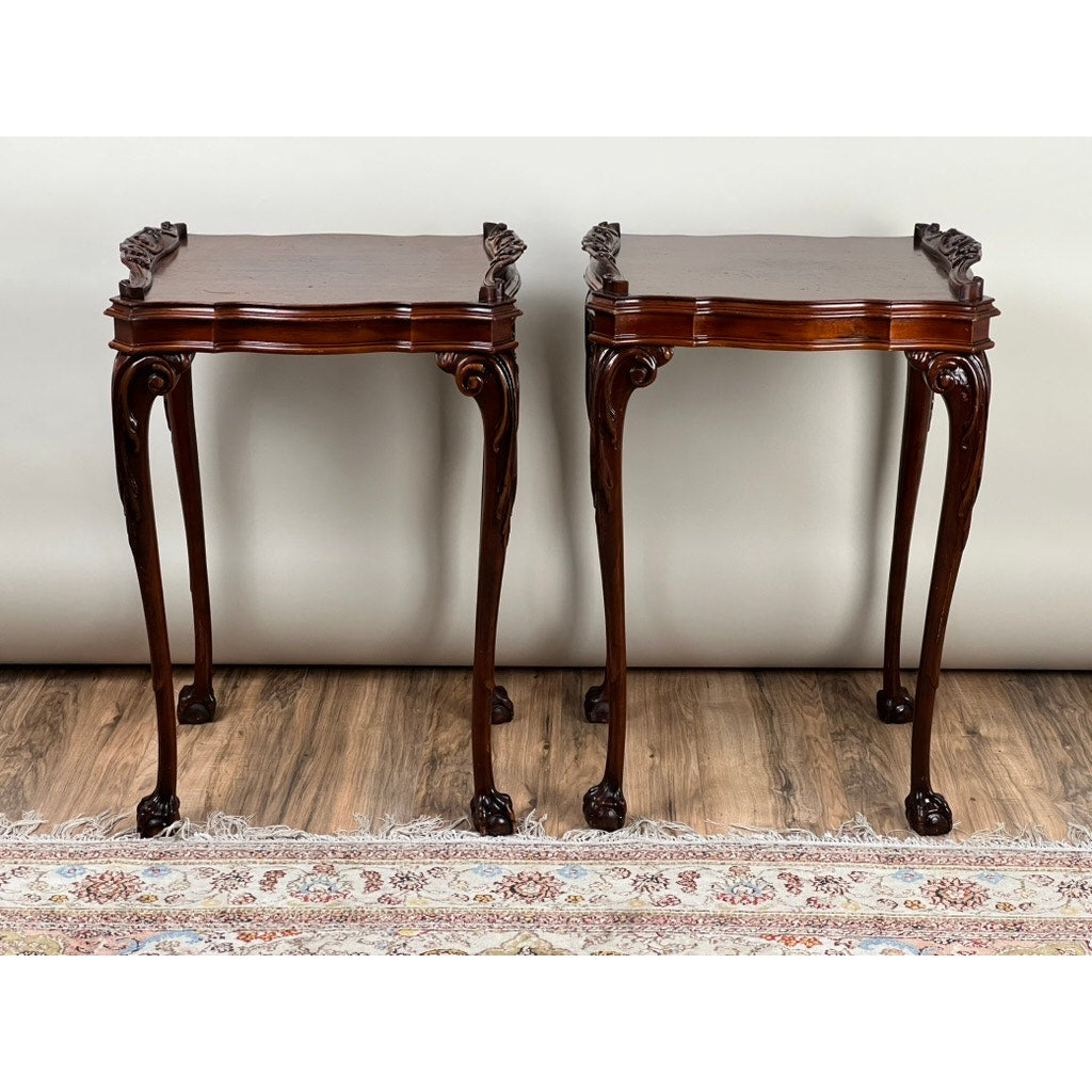 Vintage Pair of Georgian Style Ball and Claw Foot End Tables c. 1940