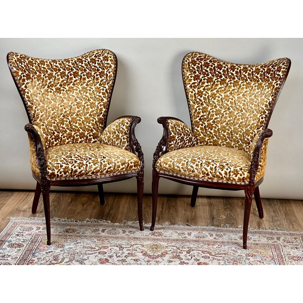 Vintage Pair Grosfeld House Hollywood Regency Fireside Chairs c. 1940