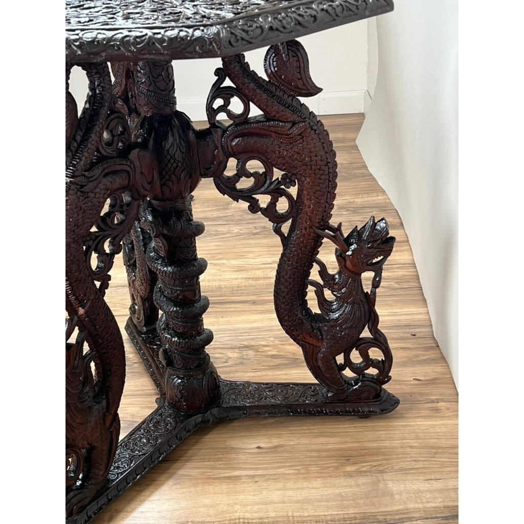Antique Burmese Carved Dragon and Serpent Table c. 19th Century