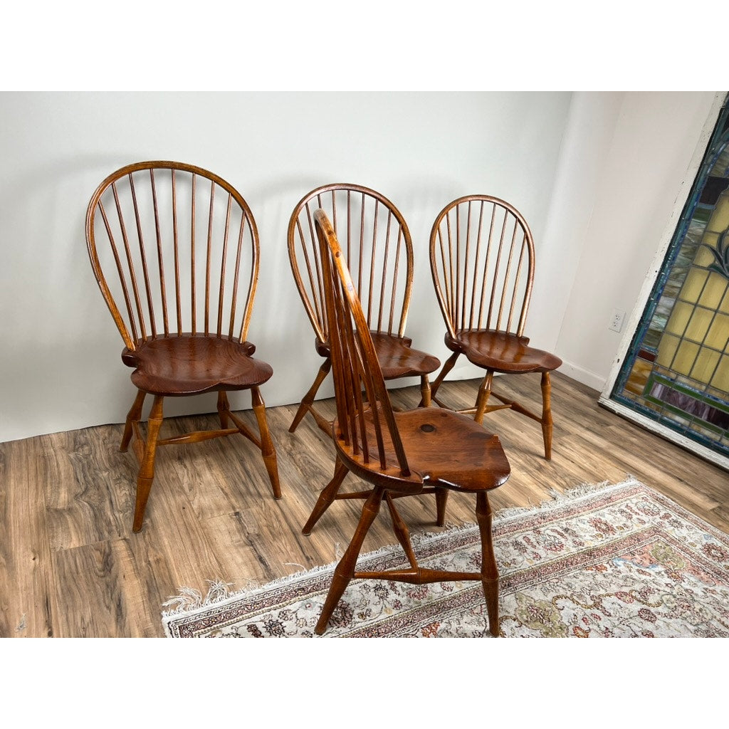 Vintage Set of Four D.R. Dimes Bow Back Windsor Chairs (Bamboo)