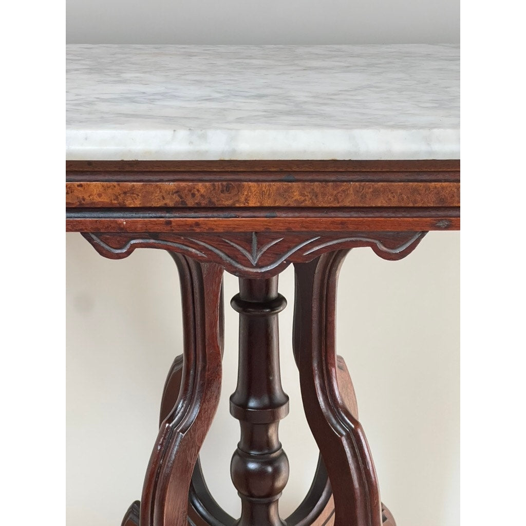 Antique Victorian Black Walnut Rococo Revival Marble Top Table c. 1860