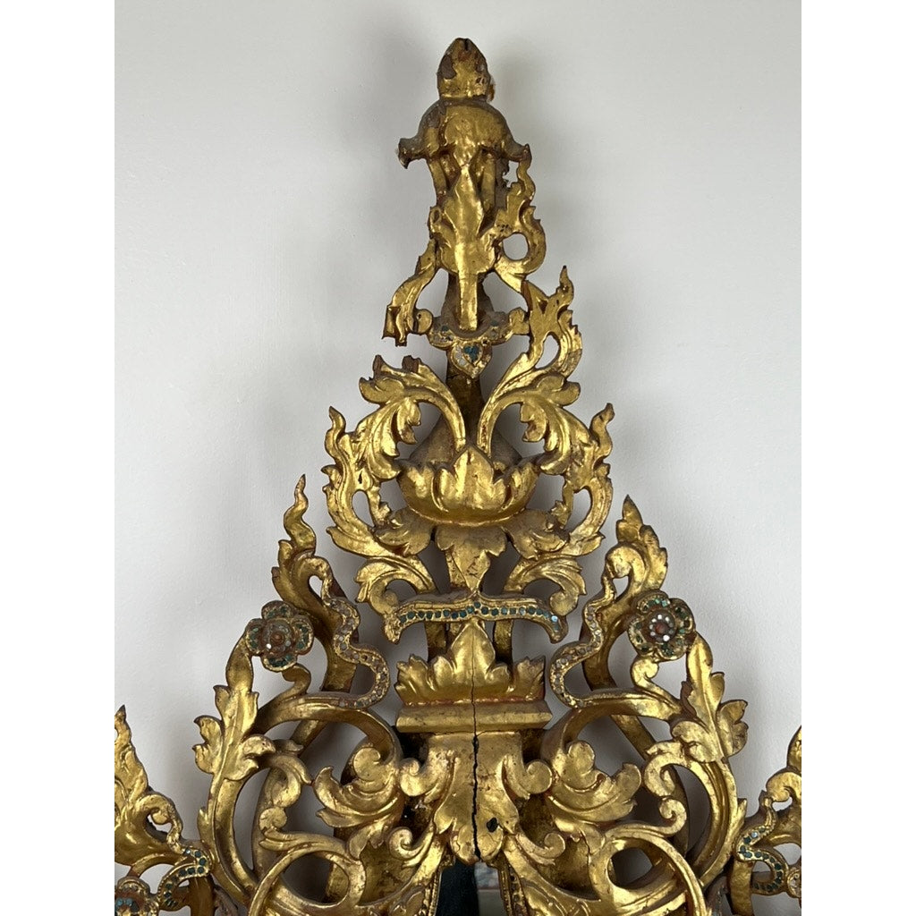 Antique Giltwood Burmese Shrine Mirror c. 19th Century