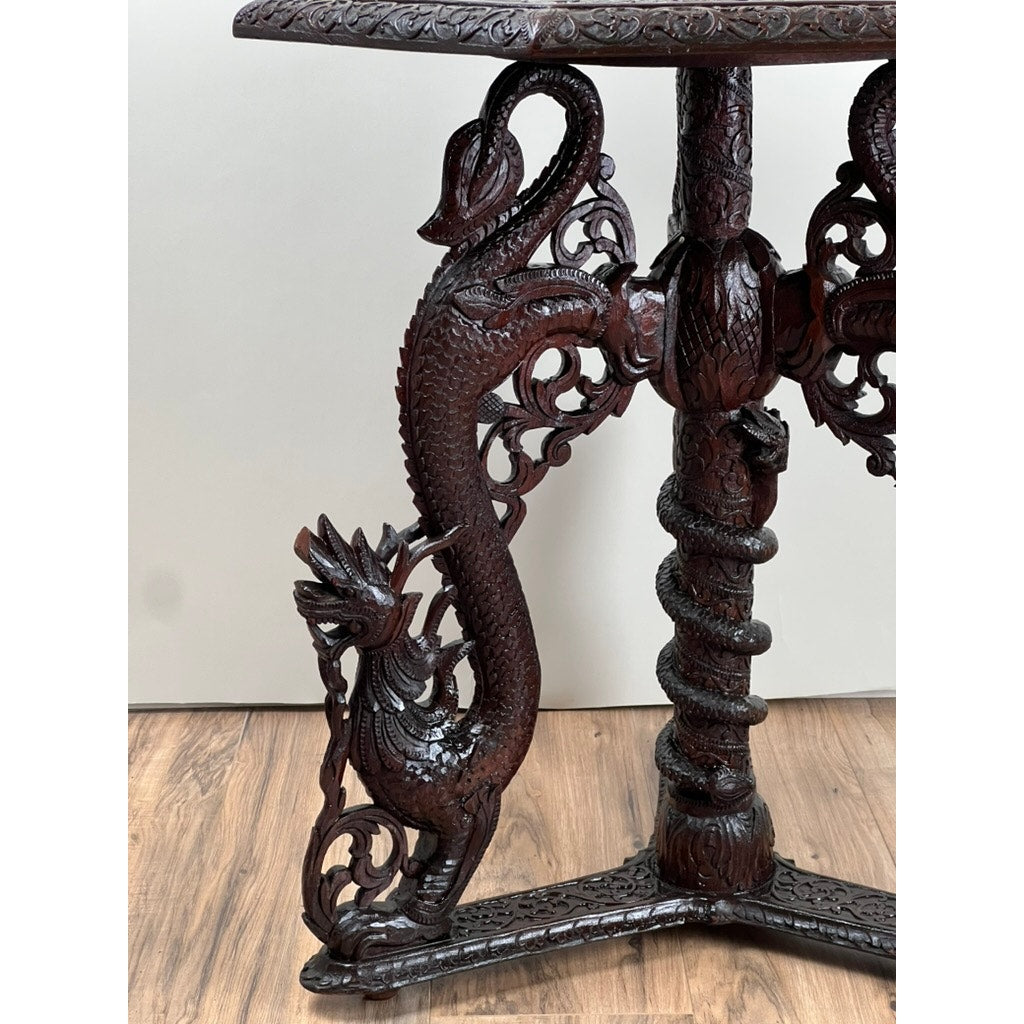Antique Burmese Carved Dragon and Serpent Table c. 19th Century