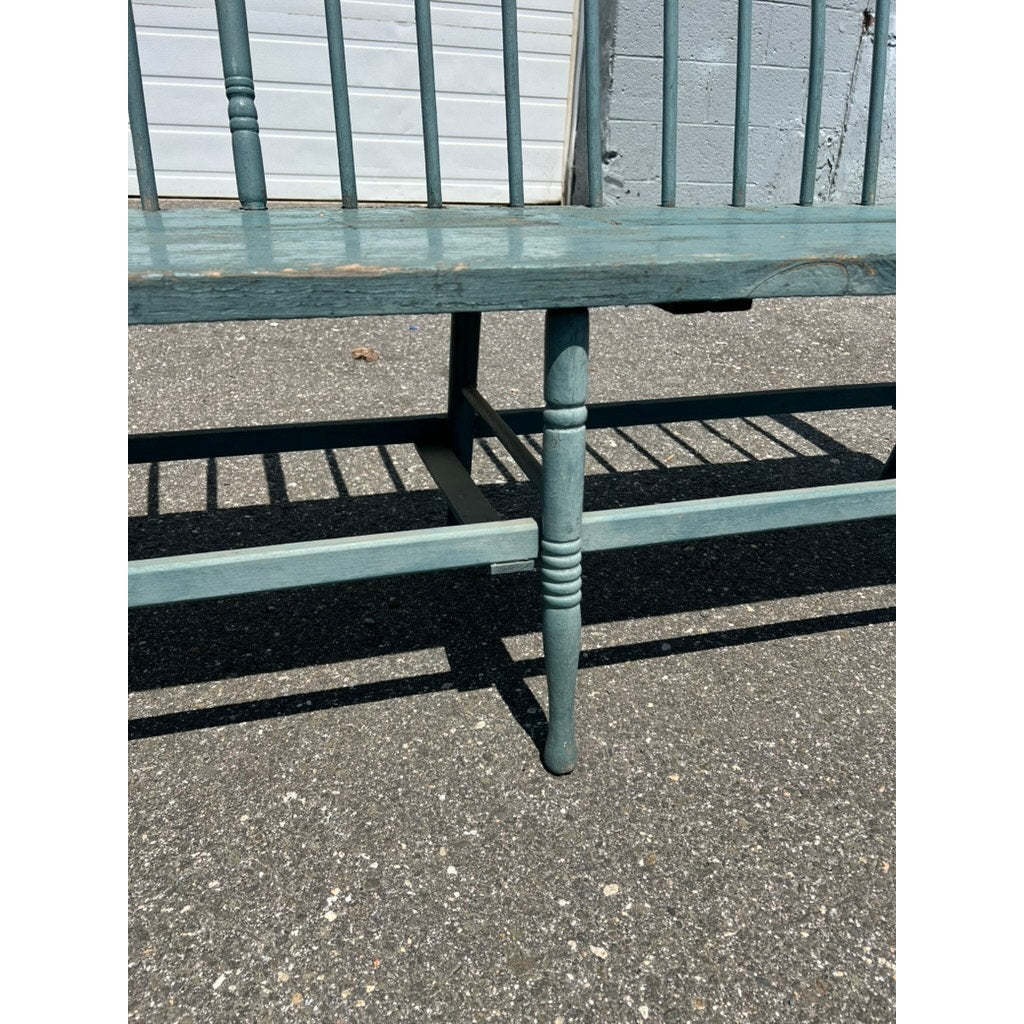 Antique 10’ Deacon’s Bench in Older Slate Blue Paint c. Mid 19th Century