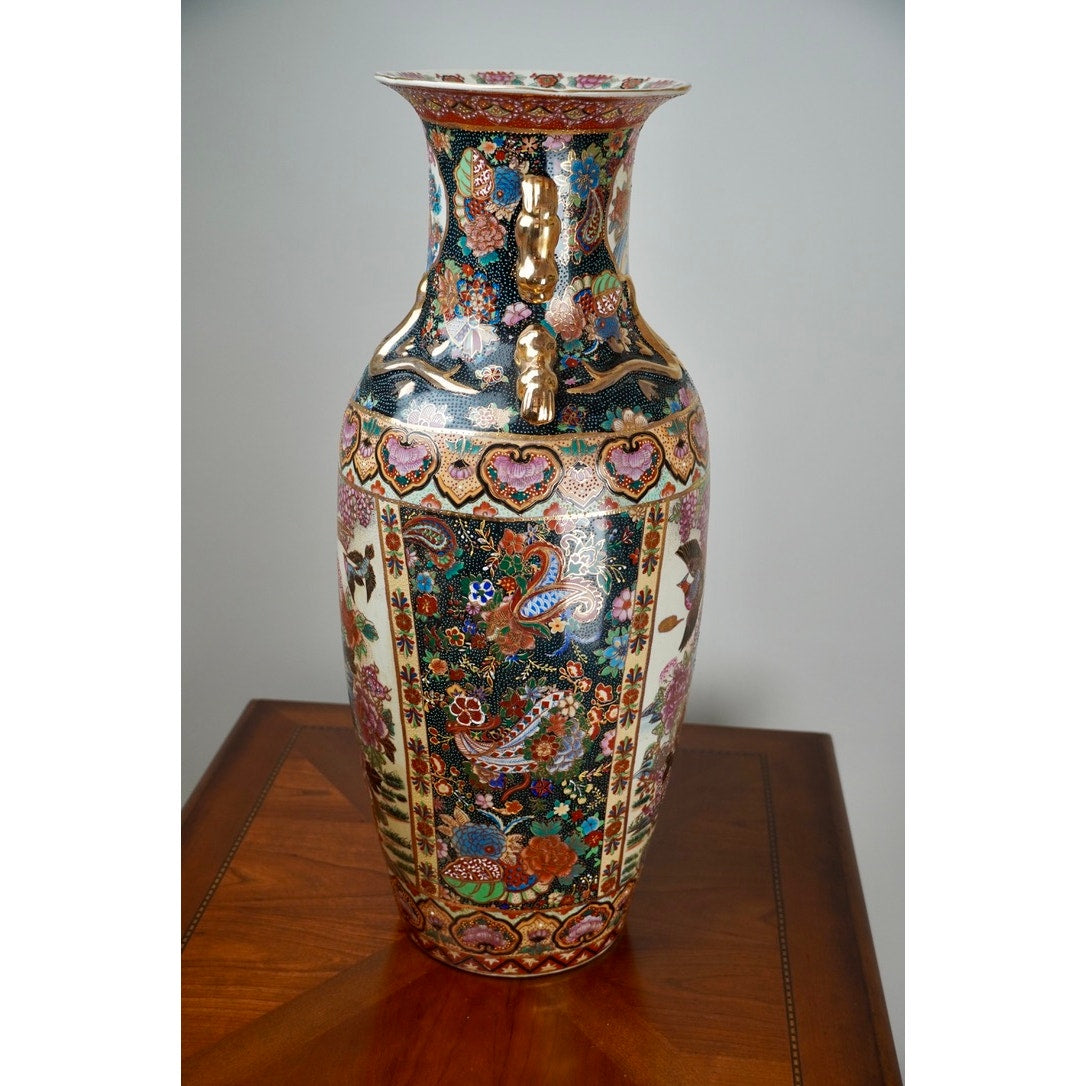 Antique Japanese Satsuma Style 24” Porcelain Vase c. Early 20th Century