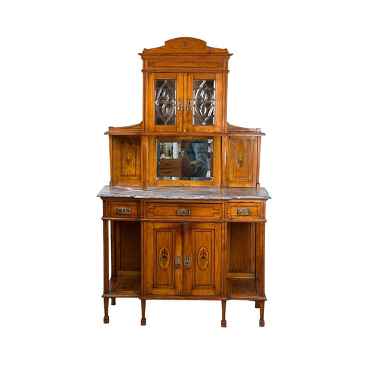 Antique Portuguese Eucalyptus Marble Top Buffet Server  Signed S.F. Lisboa c. Late 1800s