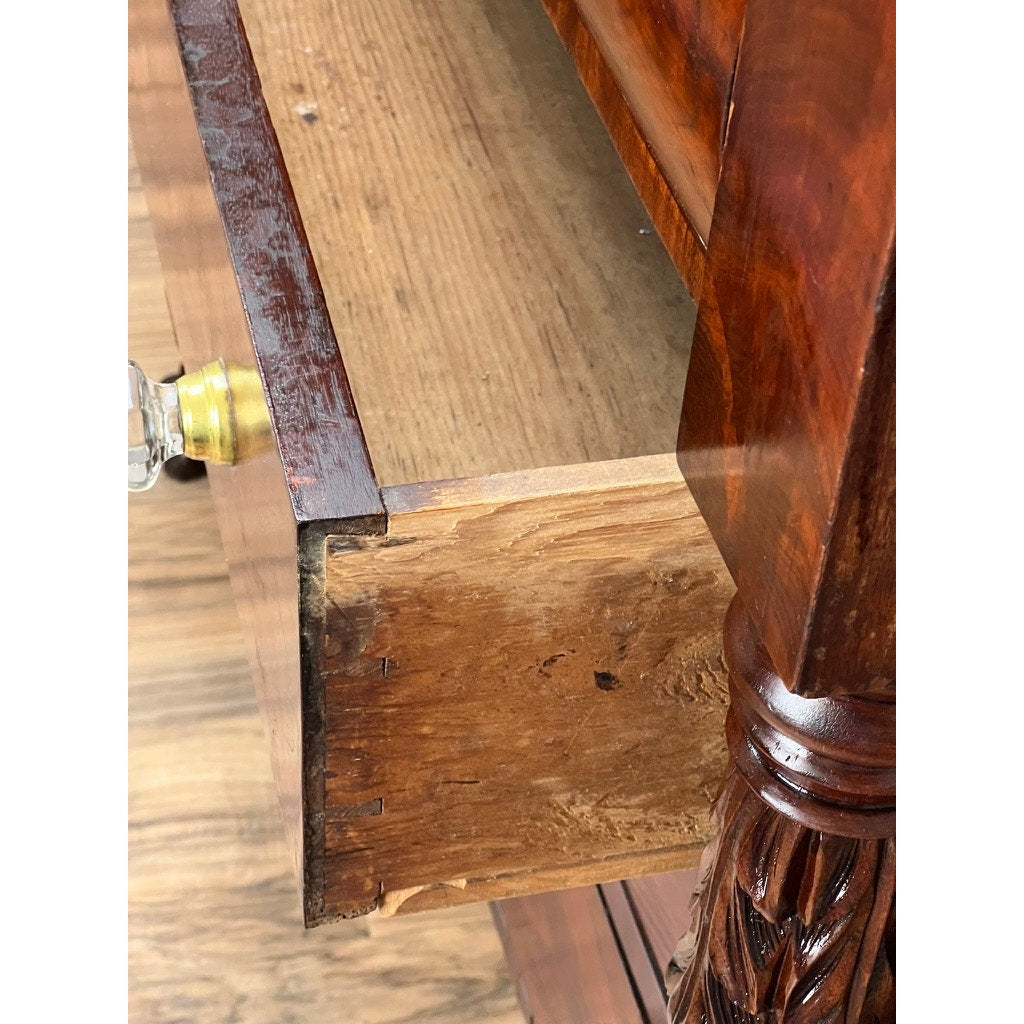 Antique Late Federal Period Flame Mahogany Paw Foot Four Drawer Chest c. 1840