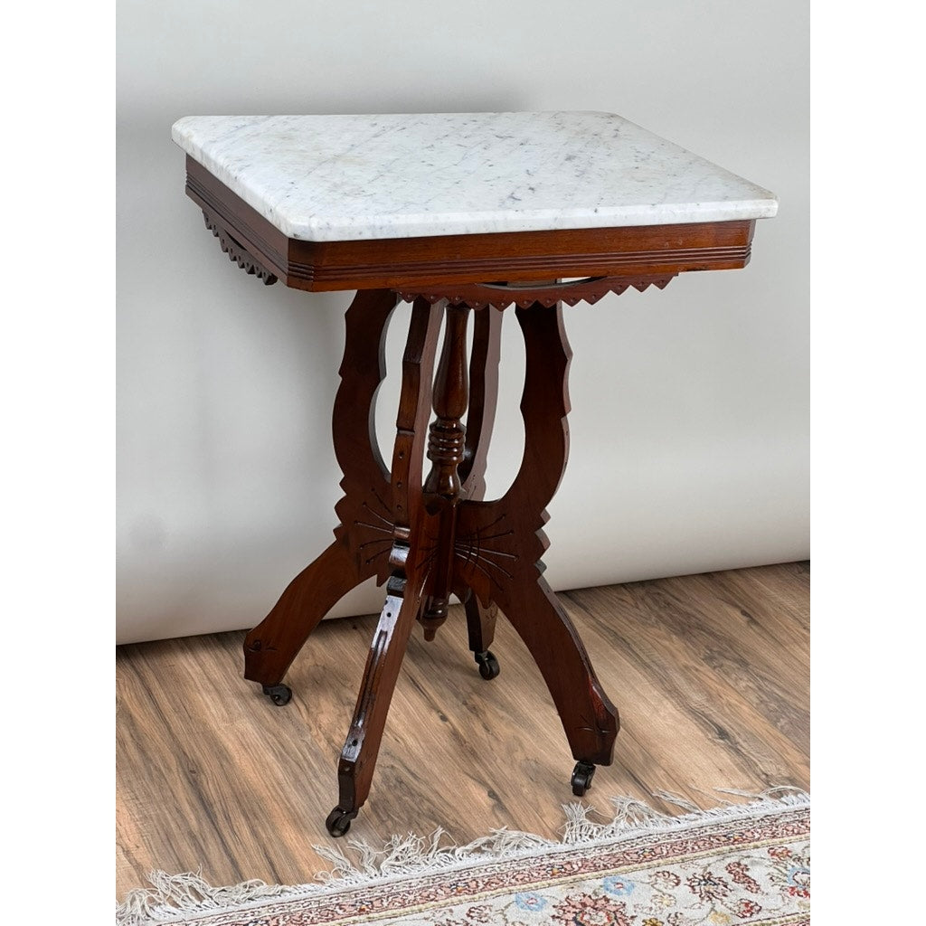 Antique Walnut Eastlake Victorian Marble Top Stand c. 1880