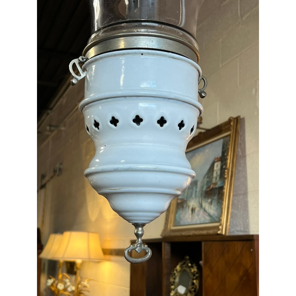 Antique French Industrial White Porcelain Gas Lamp “Systeme Tito Landi” c. 1900
