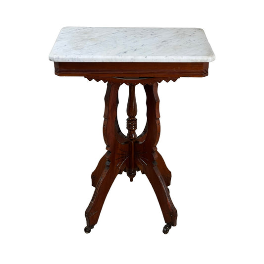 Antique Walnut Eastlake Victorian Marble Top Stand c. 1880