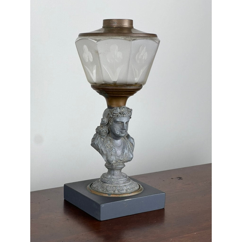 Antique Victorian Spelter “Jenny Lind” Oil Lamp c. Late 19th Century