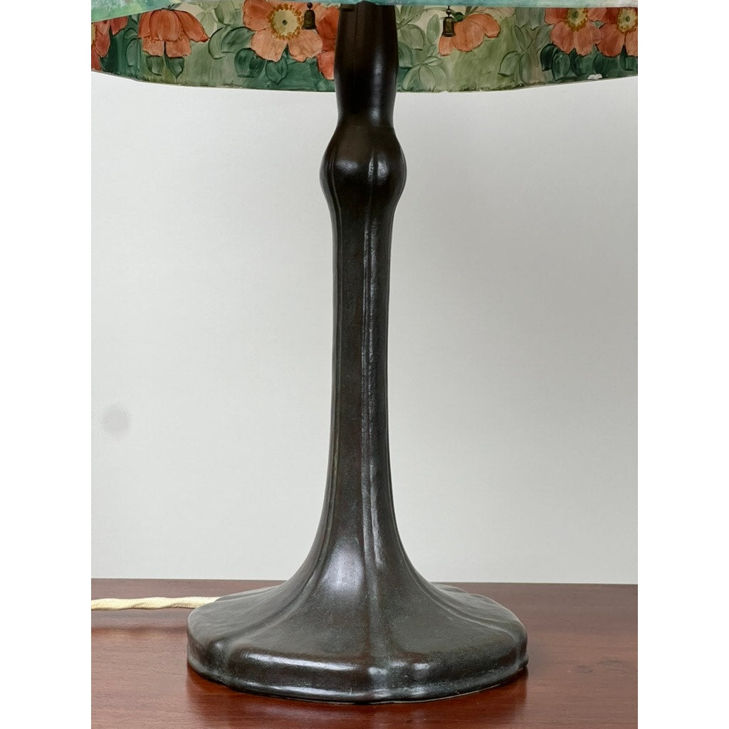 Antique Handel Reverse Painted Table Lamp with Flowers and Butterflies c. Early 20th Century