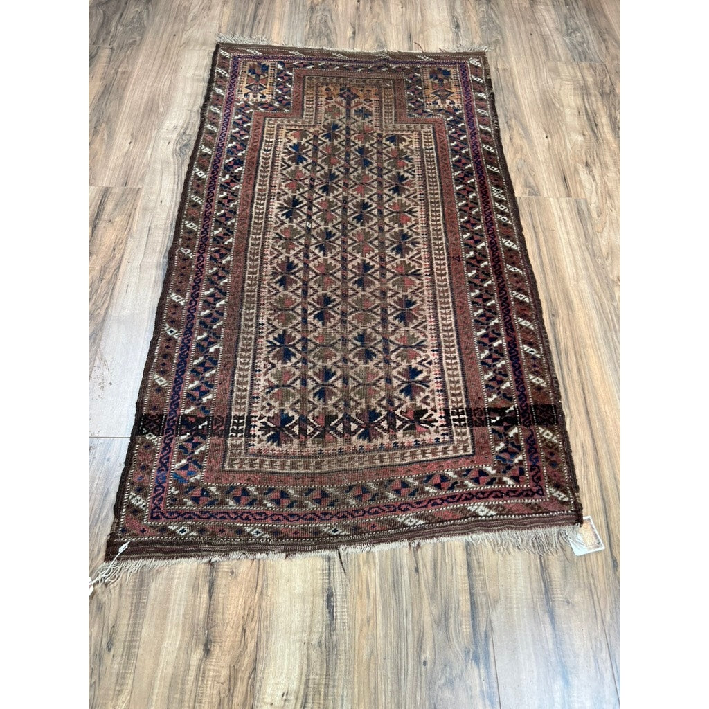 Antique Baluch Prayer Rug with Star Lattice Field, Northeast Persia, c. Late 19th Century – 2’10 x 5’