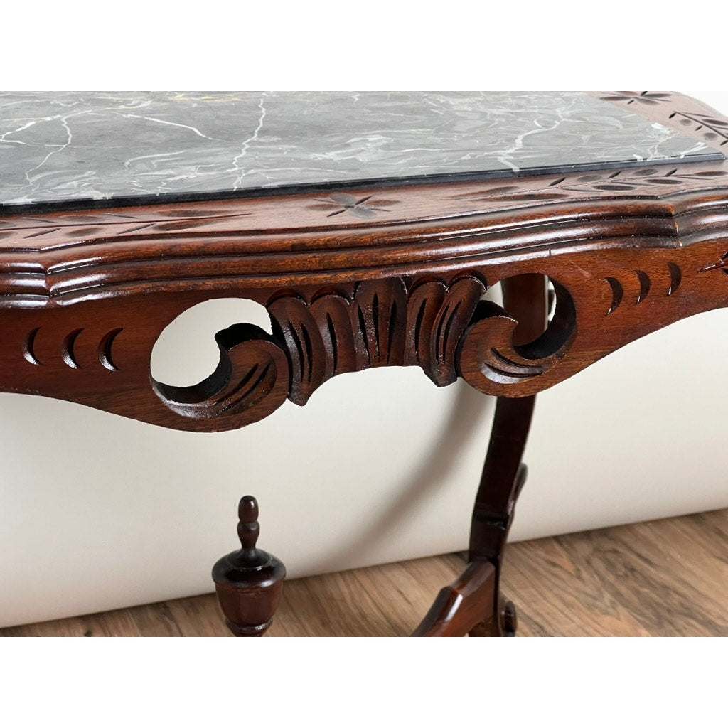 Antique French Louis XV Black Marble Top Stand with X Stretcher c. late 19th C.