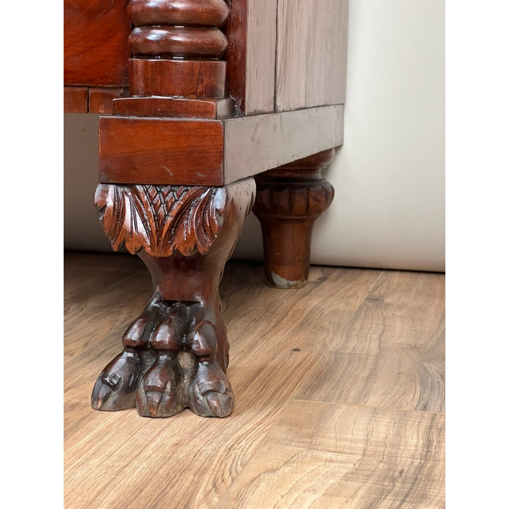 Antique Late Federal Period Flame Mahogany Paw Foot Four Drawer Chest c. 1840