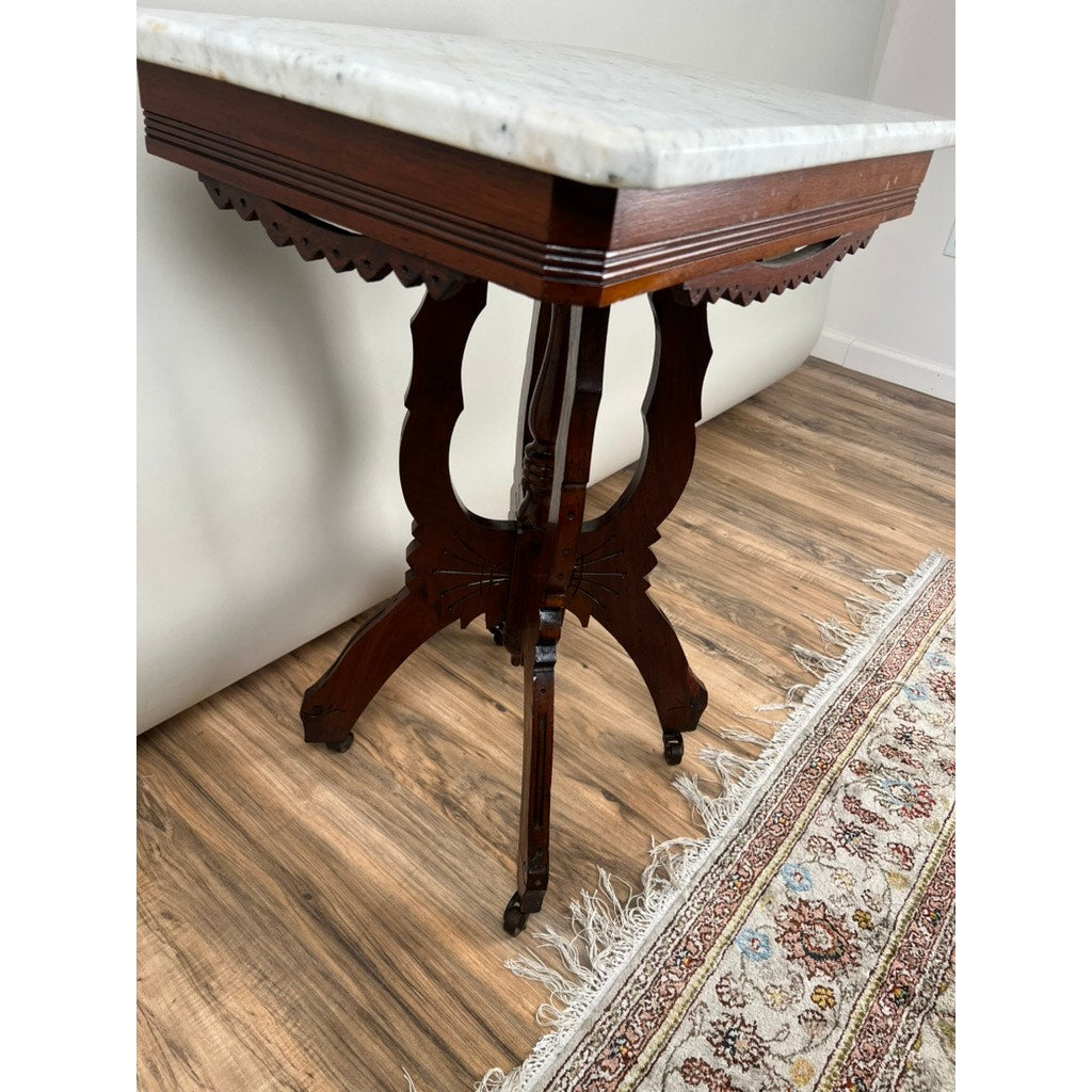Antique Walnut Eastlake Victorian Marble Top Stand c. 1880