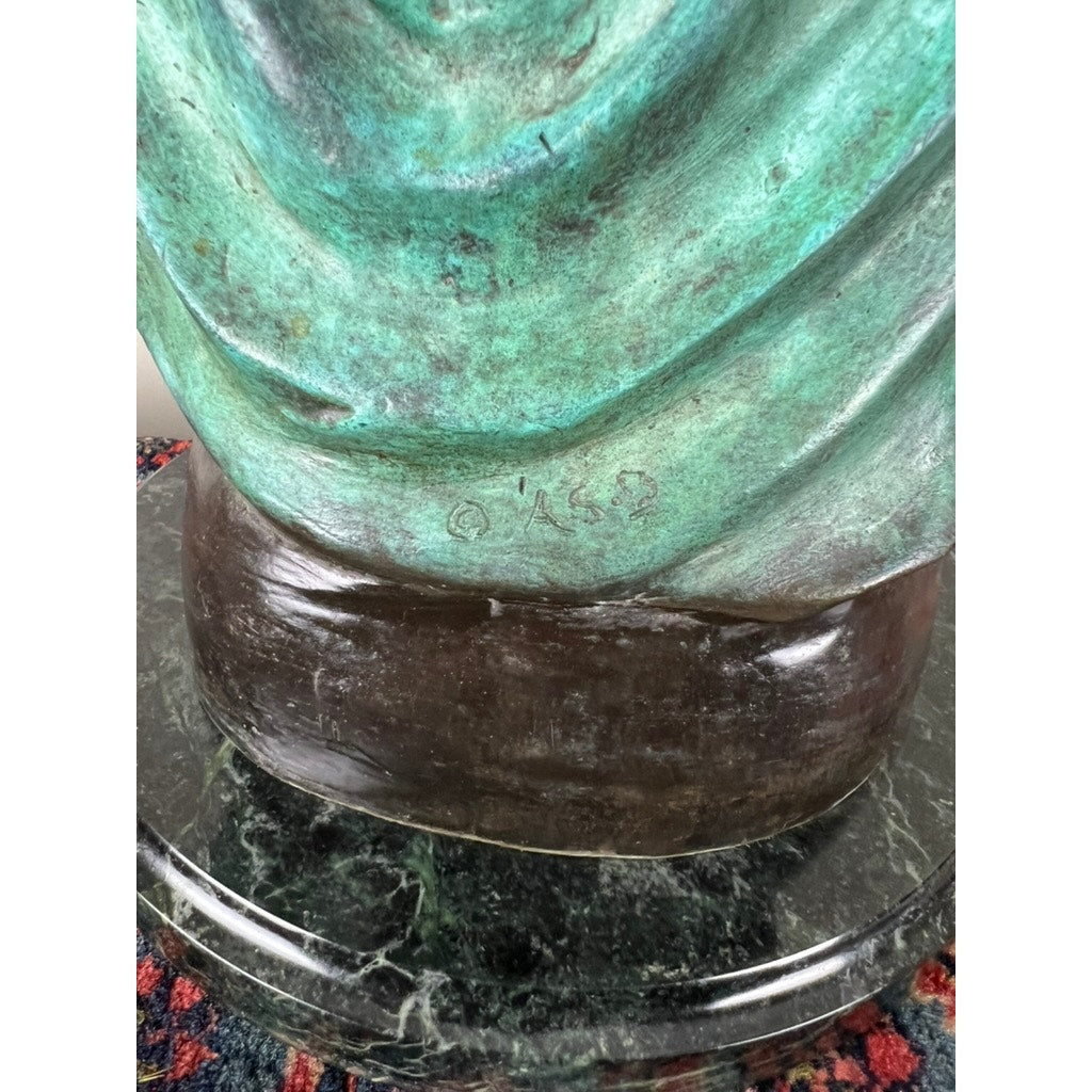 Vintage Patinated Bronze Sculpture “Sacred Heart” signed P. Duvois 27"h