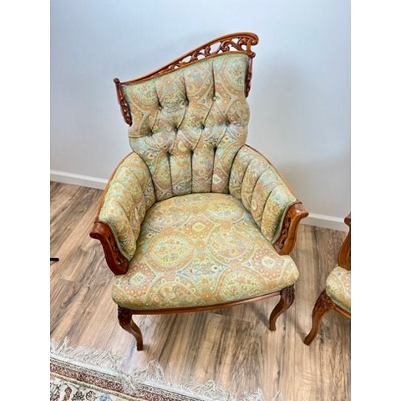 Vintage Pair Hollywood Regency Style Angel Wing Back Chairs