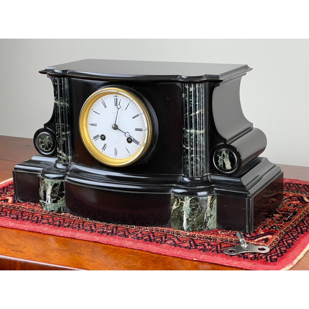 Antique Tiffany & Co. Carved Slate and Marble Mantle Clock Time and Strike c. Early 1900s
