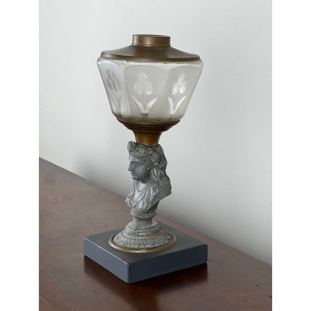Antique Victorian Spelter “Jenny Lind” Oil Lamp c. Late 19th Century