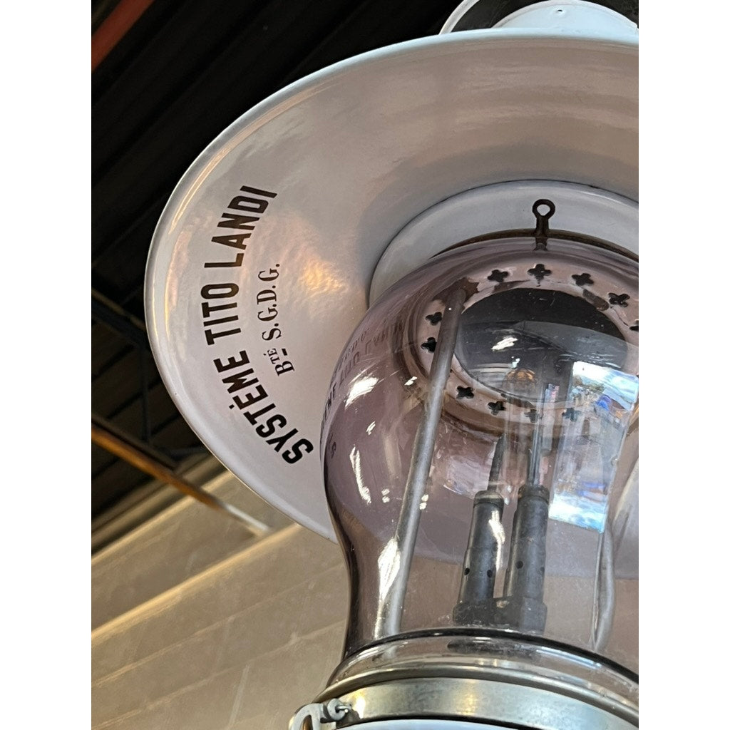 Antique French Industrial White Porcelain Gas Lamp “Systeme Tito Landi” c. 1900
