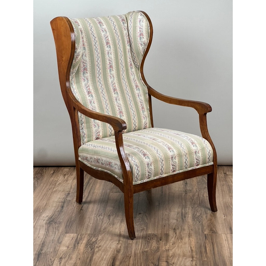 Antique 19th Century Biedermeier Fruitwood Wing Back Chair Probably German or Austrian