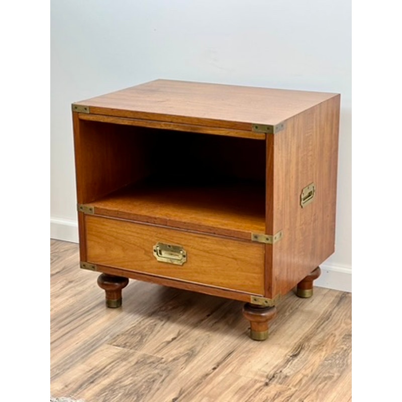 Vintage Mid-Century Modern Fruitwood Campaign Style End Table