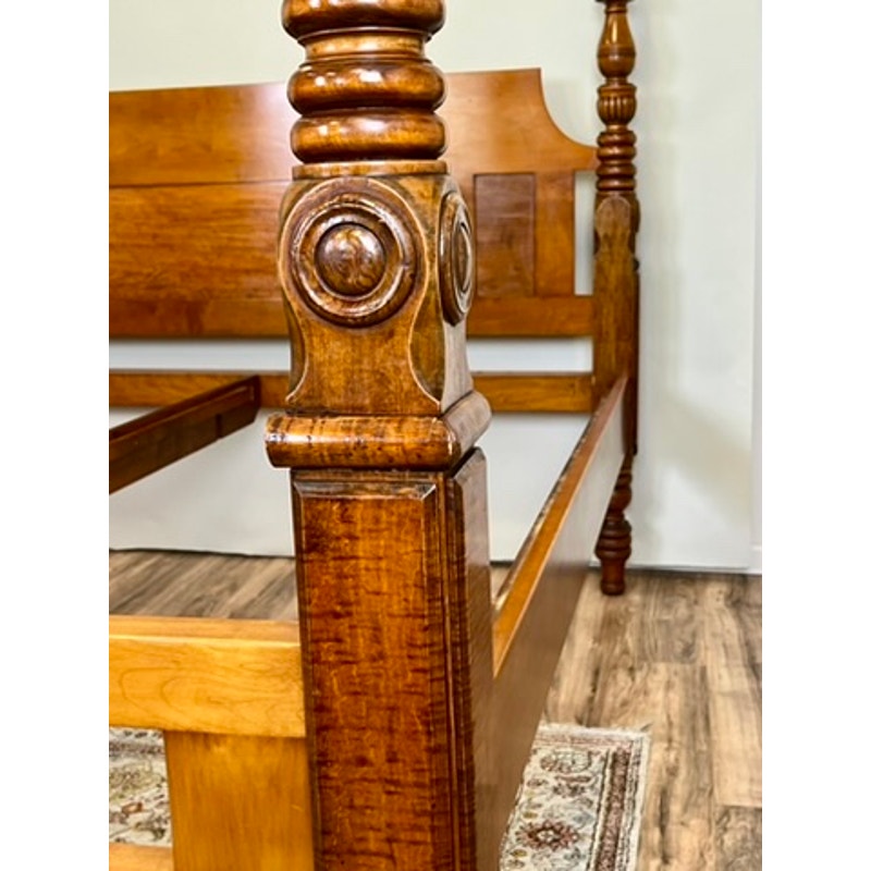 Antique 19th Century Sheraton Field Bed Resized to King by Leonards New England Seekonk, MA