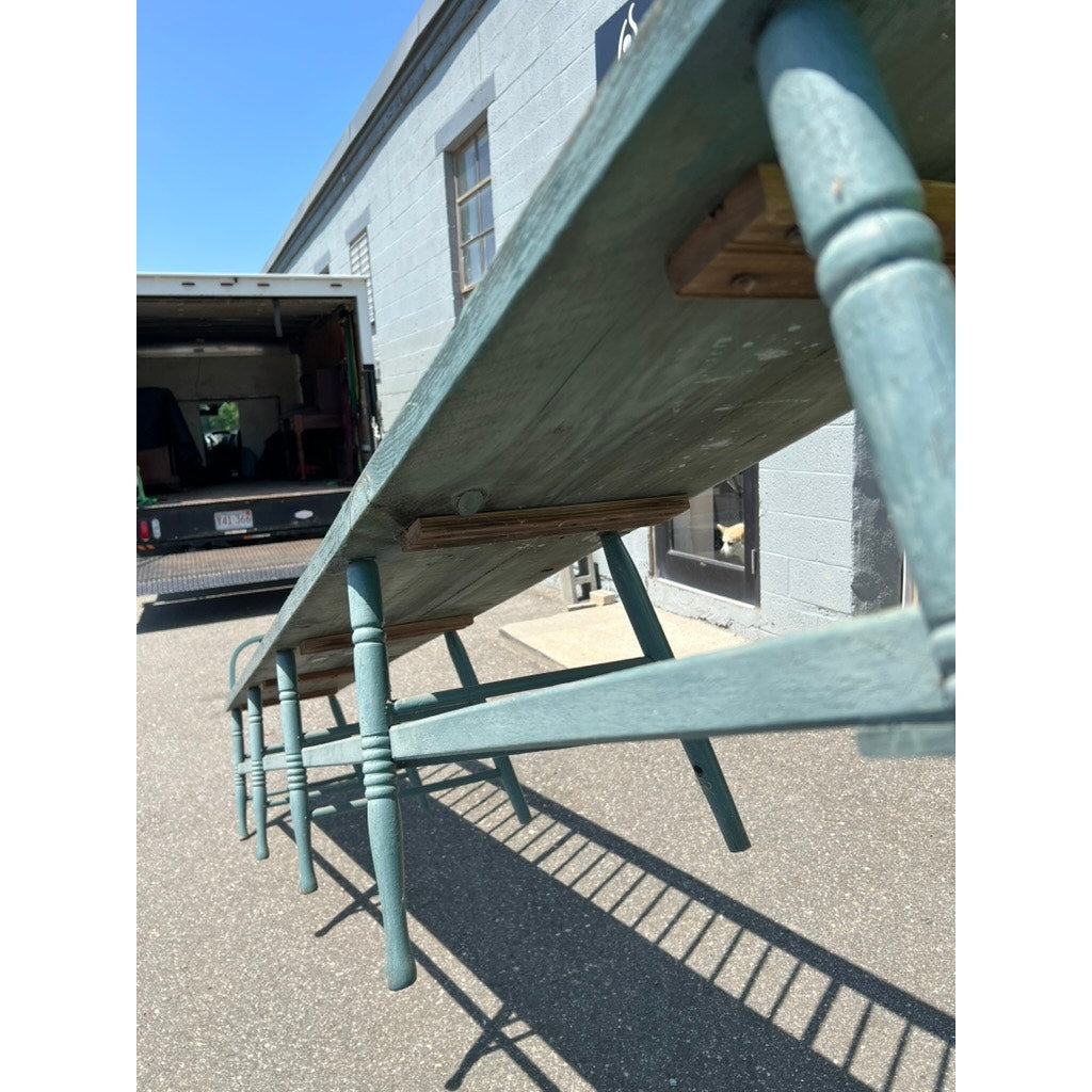 Antique 10’ Deacon’s Bench in Older Slate Blue Paint c. Mid 19th Century