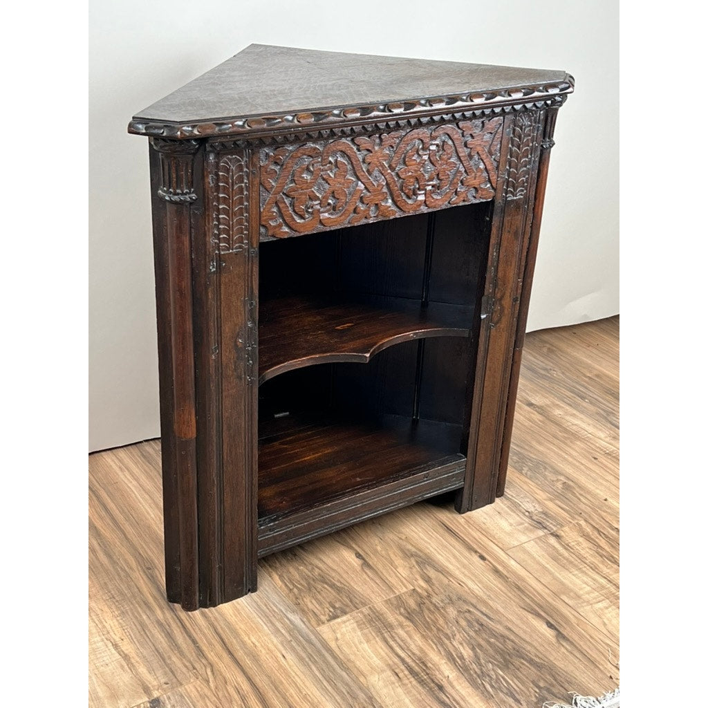 Antique Carved English Oak Corner Cabinet from Older Elements