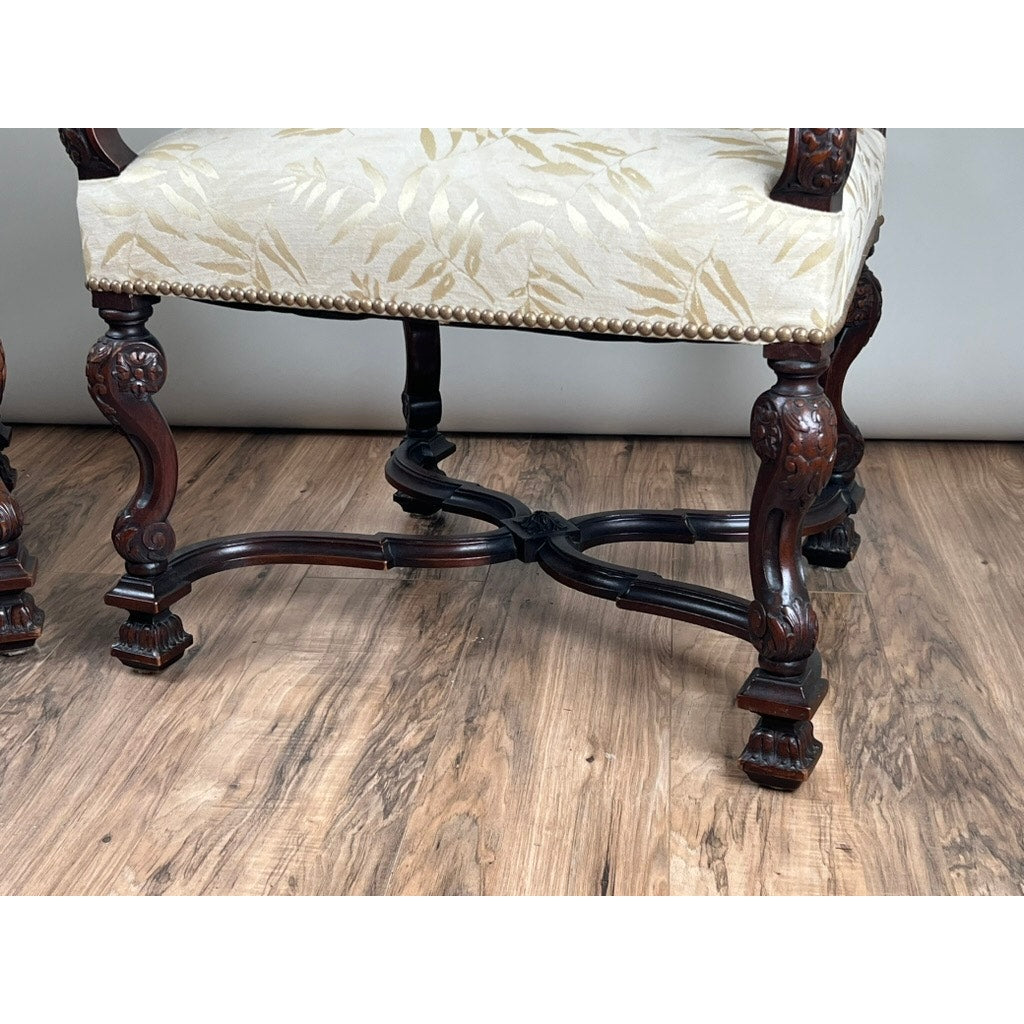Antique Pair of French Régence Style Carved Mahogany Arm Chairs, c. Early 19th Century