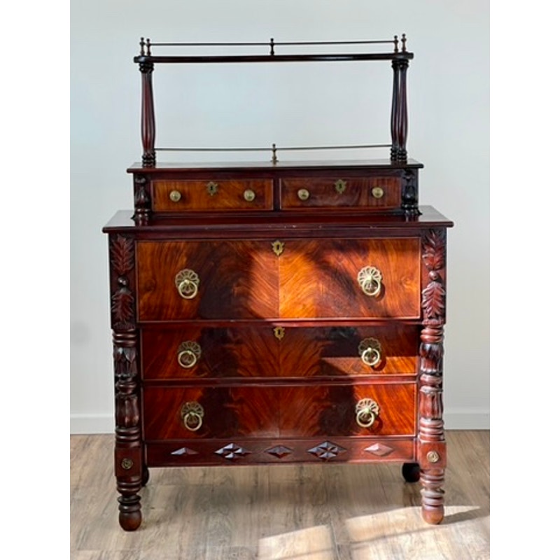 Antique Federal Period Three Drawer Chest with Gallery c. 1820