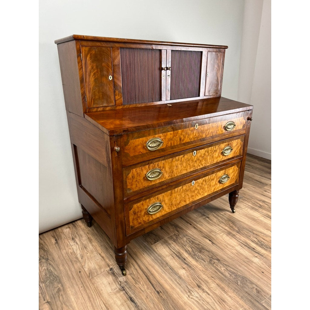 Antique Federal Period Tambour Secretary in Mahogany and Birdseye Maple c. 1800