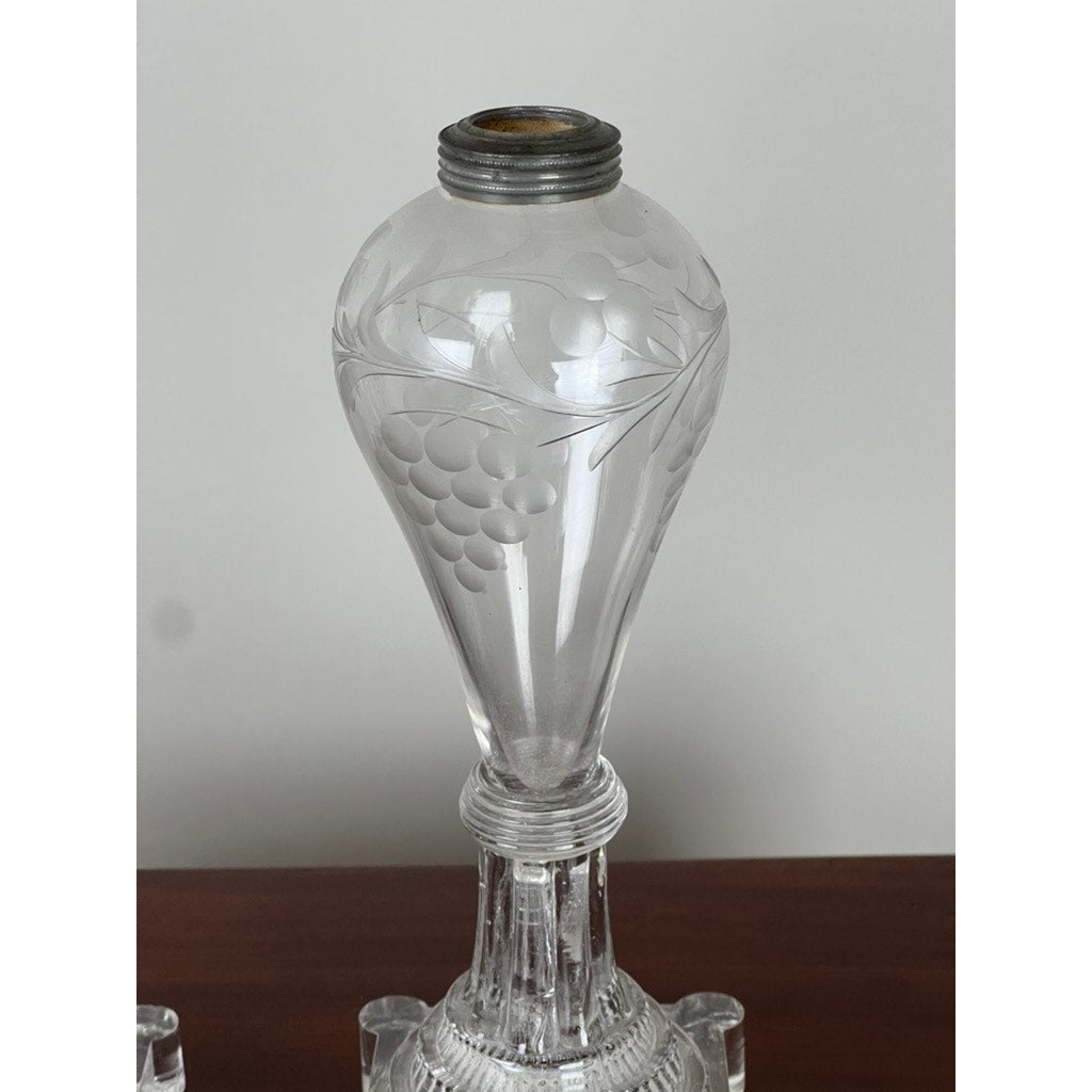Pair Antique Sandwich Glass Whale Oil Lamps c. 1820